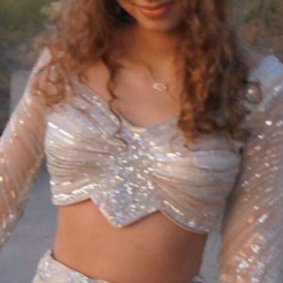 Designer Cream Embroidered Net Lehenga Set - Picture 3 of 5